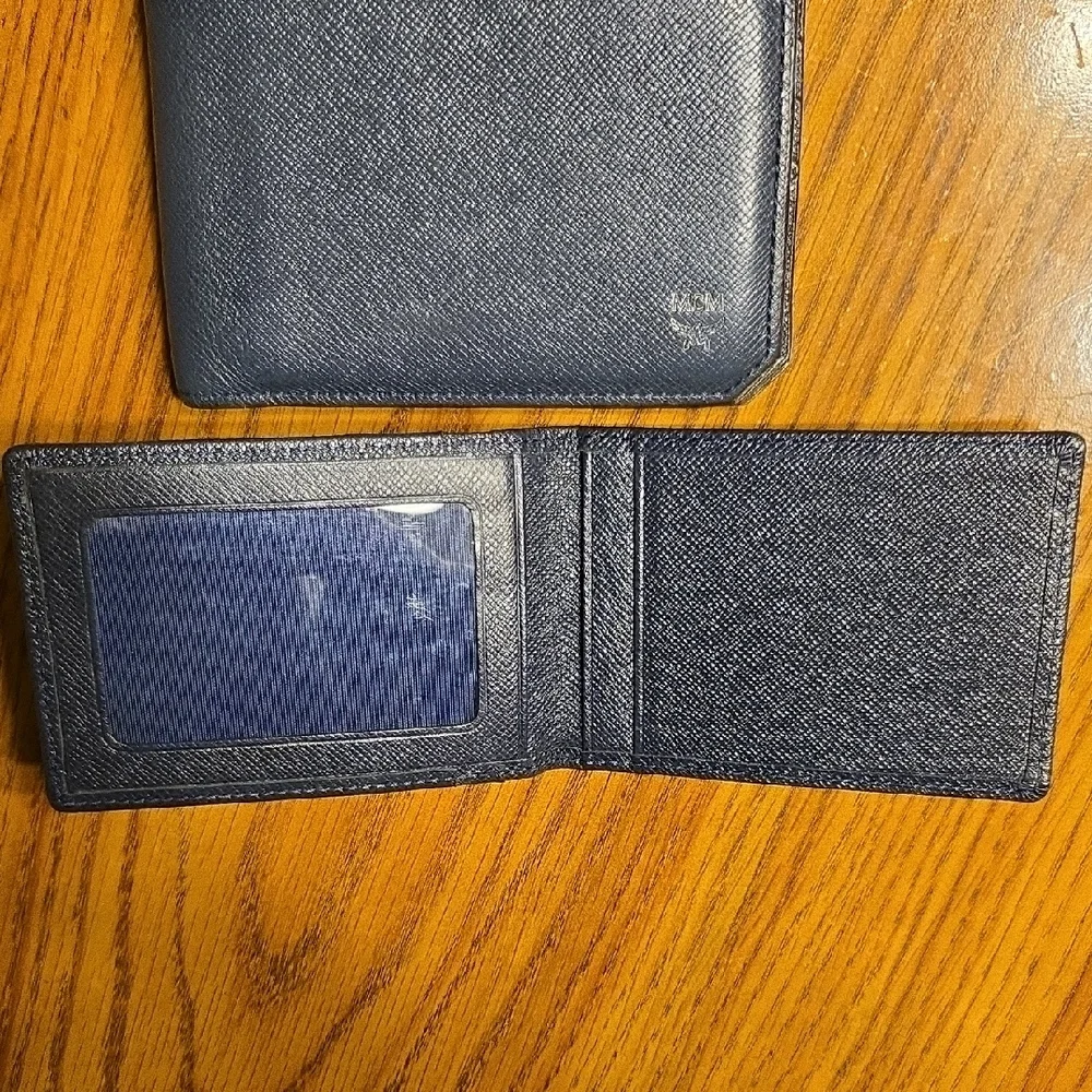 MCM Navy Blue Leather Bifold Mens Wallet